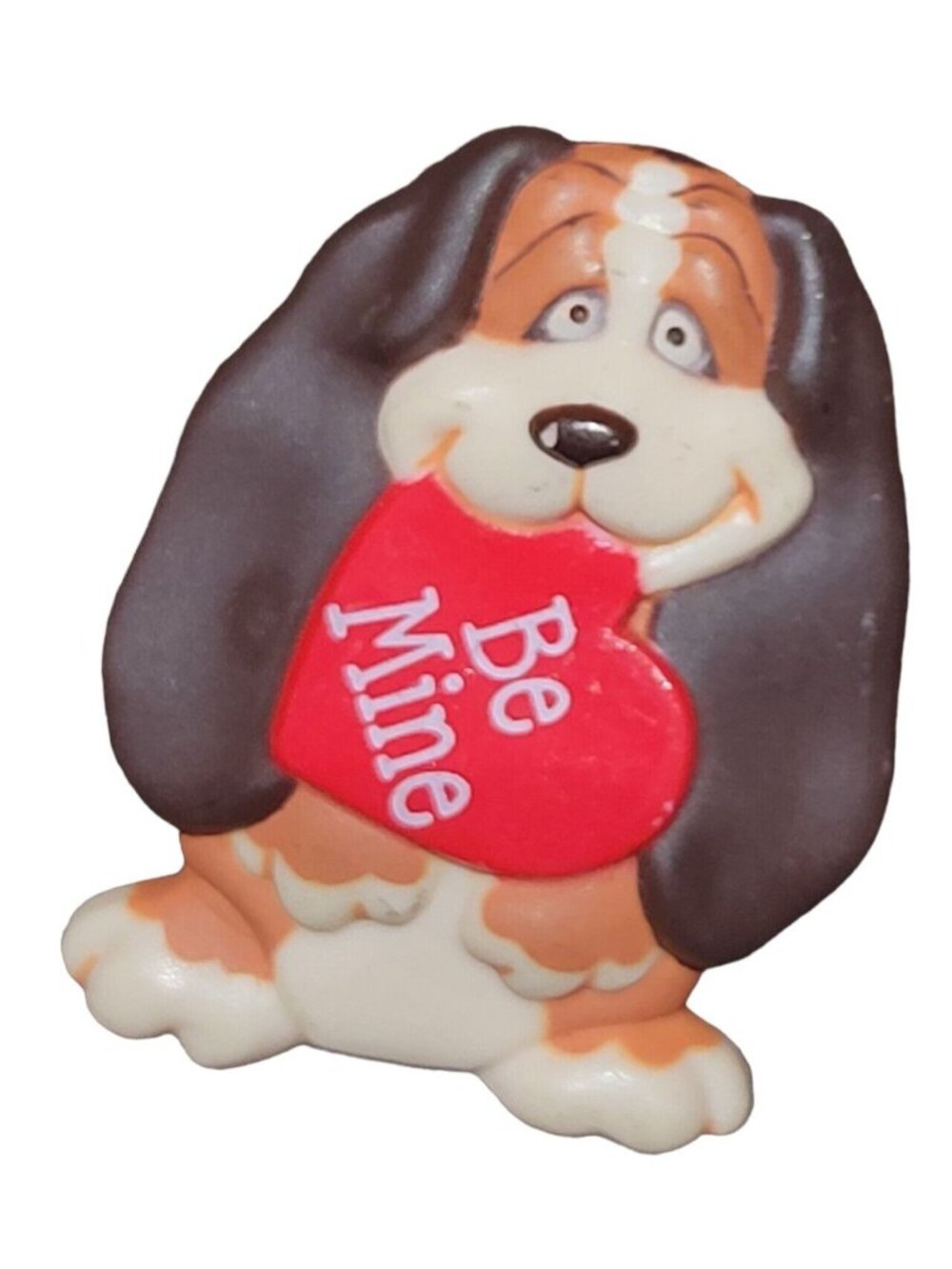 1986 Hallmark Holiday Lapel Pin Valentine's Day Be Mine Basset Hound Brown Red